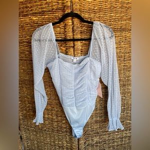 Baby blue ruched, bodysuit new with tags